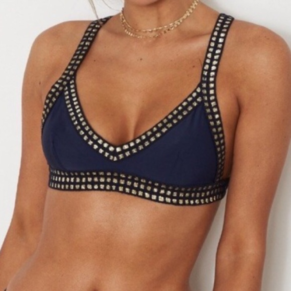 White fox swim navy and gold chi chi bikini top